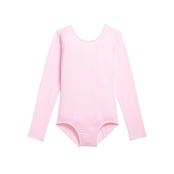 Danskin Childs Long Sleeve Leotard Petal Pink Scoop Neck Bodysuit Class Medium - Picture 3 of 9